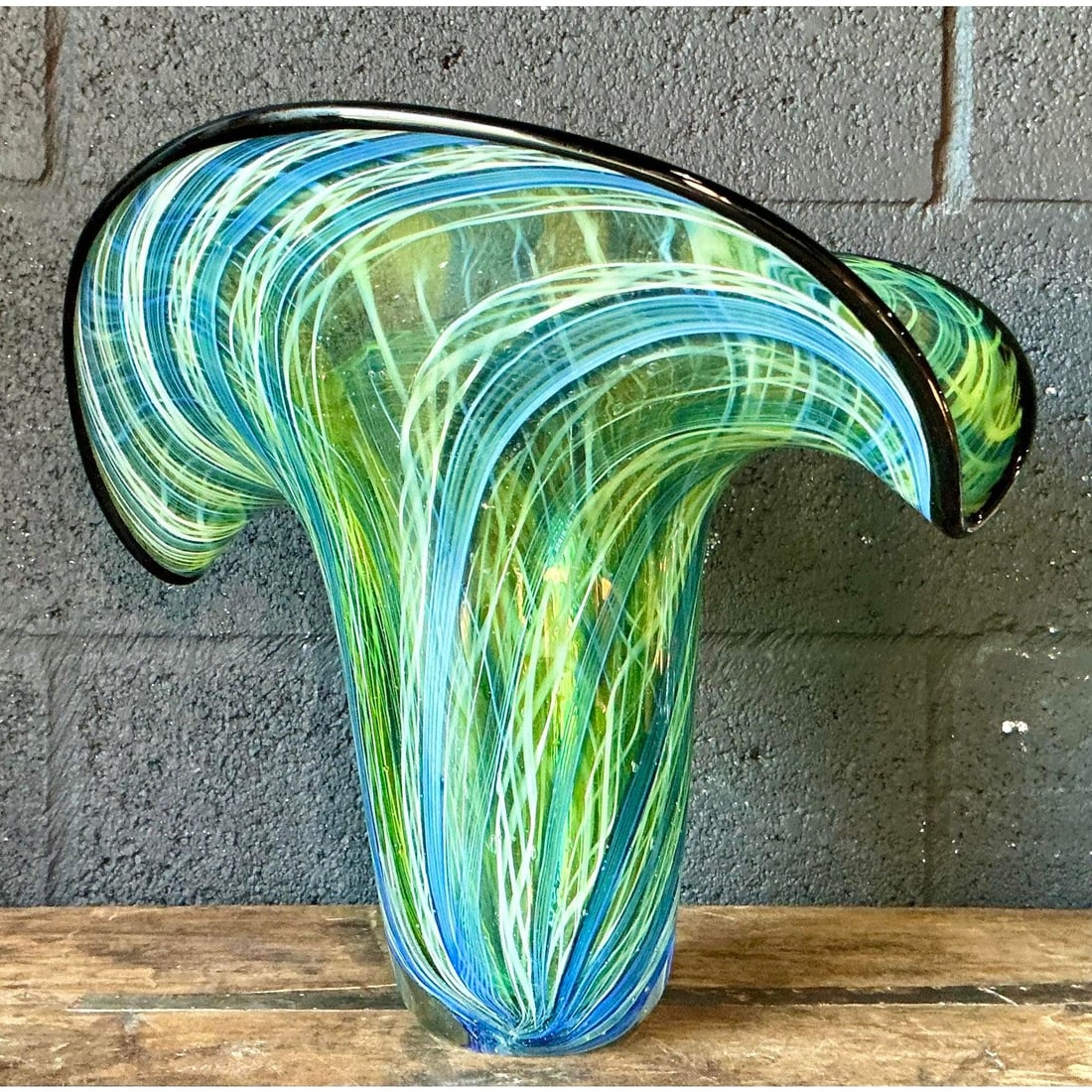 Vintage Boho Murano Inspired Art Glass Vase 13.75x9.5x11.75 - 8