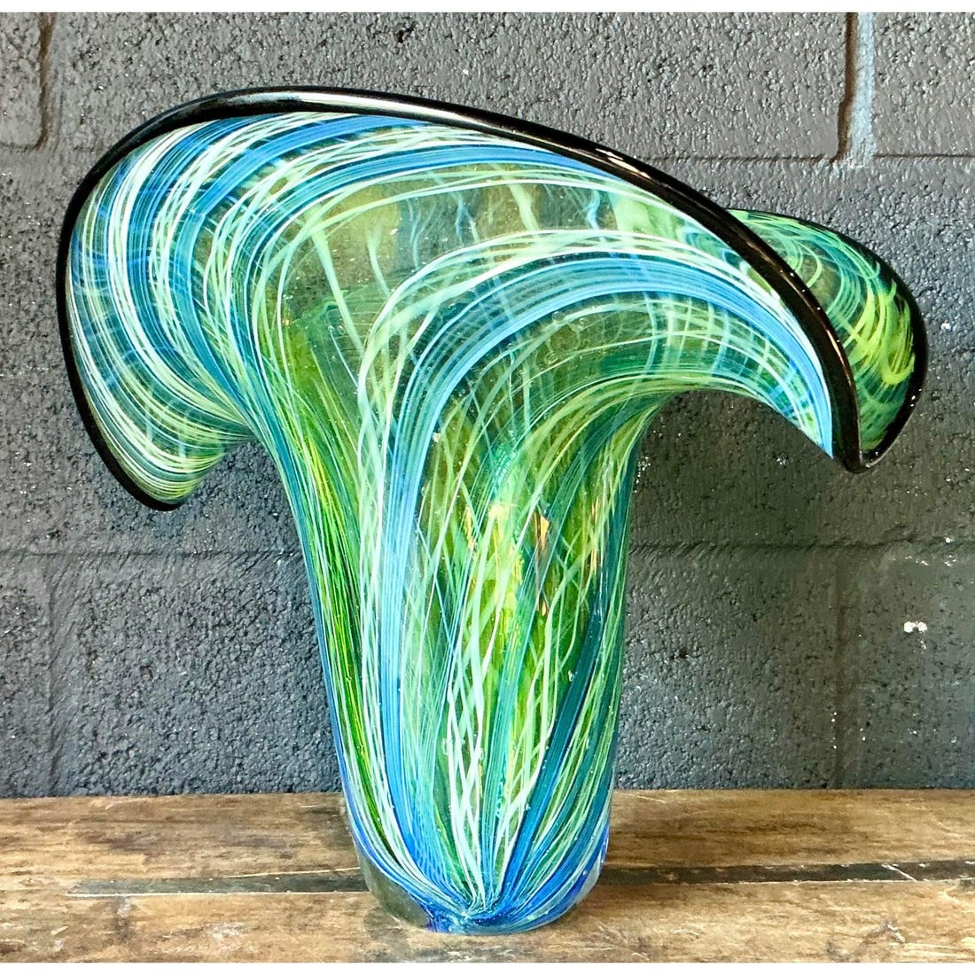 Vintage Boho Murano Inspired Art Glass Vase 13.75x9.5x11.75 - 9