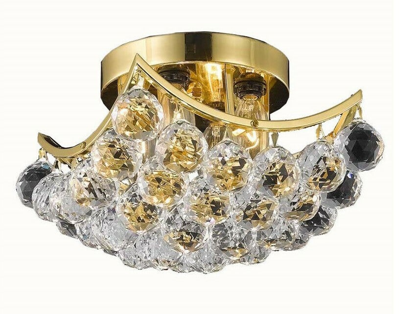 Corona 4 Light 10 Inch Gold Flush Mount Crystal Fixture: Corona 4 Light 10 Inch Gold Flush Mount Crystal Fixture Enhance your space with this stunning 4-light chandelier, perfect for any room including the living room, dining room, bedroom, hallway, foyer,