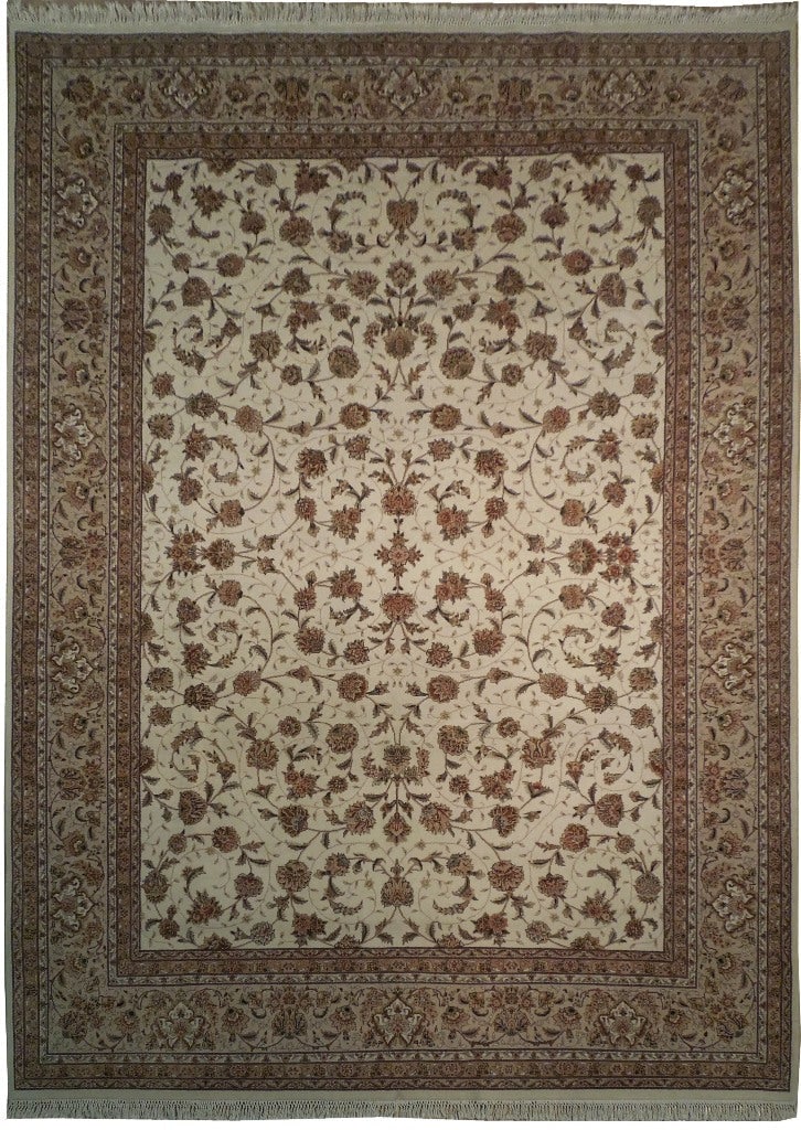 Elegant 8'6 x 11'6 Ivory Wool Silk Handmade Rug: Elegant 8'6 x 11'6 Ivory Wool Silk Handmade Rug Free continental US Shipping Transform your living space with this exquisite handmade rug, crafted from a luxurious blend of wool and silk. Designed to