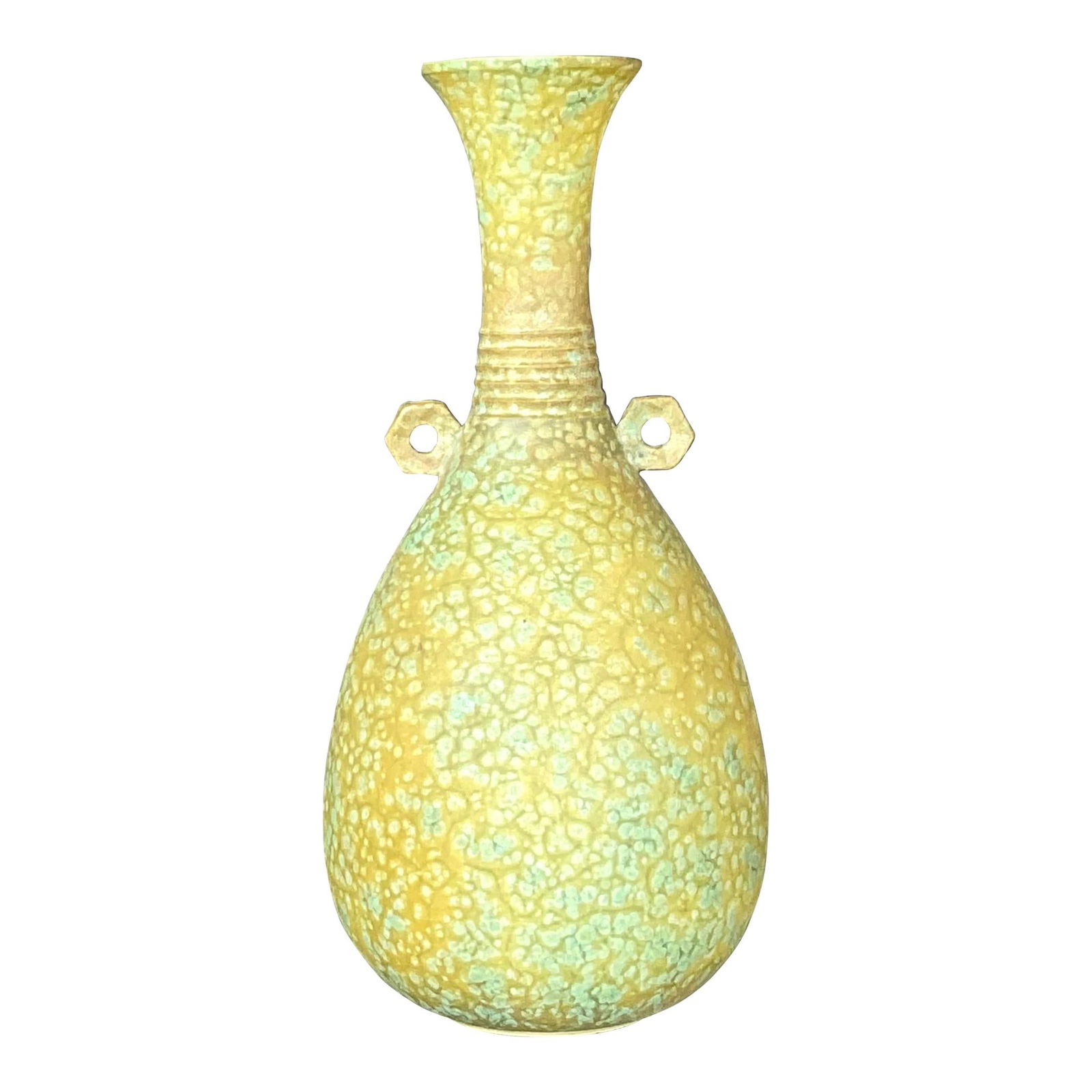 Vintage Boho Pottery Vase Chartreuse Handcrafted Design (1 of 4)
