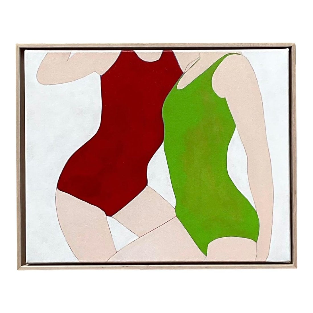 Vintage 1980s Op Art Acrylic Canvas Artwork Red Green Figures: Vintage 1980s Op Art Acrylic Canvas Artwork Red Green Figures Discover the bold elegance of this Vintage Contemporary Original Op Art Acrylic Figurative on Canvas, a remarkable artwork from the 1980s