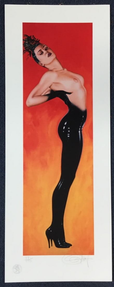 Olivia De Berardinis Licks Lithograph Limited Edition Signed 1993: Olivia De Berardinis Licks Lithograph Limited Edition Signed 1993 This striking lithograph titled "Licks" by Olivia De Berardinis showcases her distinctive illustration art style. Created in 1993, thi