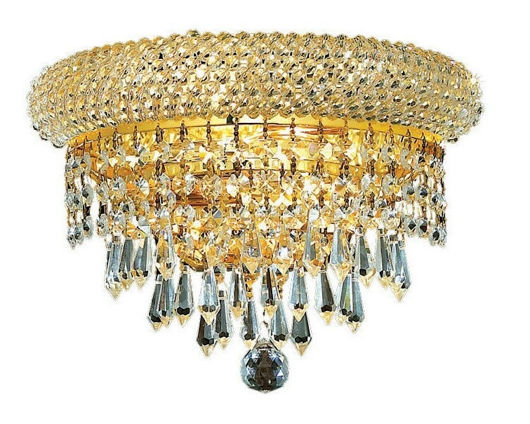 Primo 2-Light Gold Crystal Wall Sconce 12 Inch Royal Cut Modern Fixture: Primo 2-Light Gold Crystal Wall Sconce 12 Inch Royal Cut Modern Fixture This modern wall sconce features a gold-finished steel frame adorned with royal cut clear crystal glass accents. Designed for in