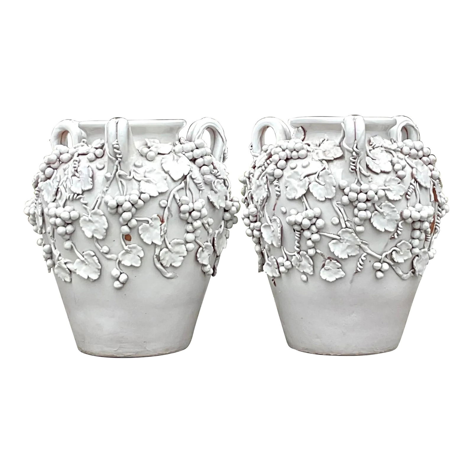 Pair of Vintage Italian Grape Vine Glazed Ceramic Urns (1 of 8)