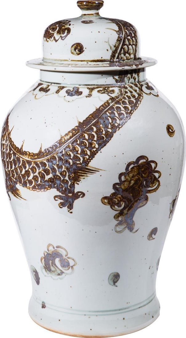 Handcrafted Rustic Asian Dragon Temple Jar 20H 13W 13D (1 of 4)