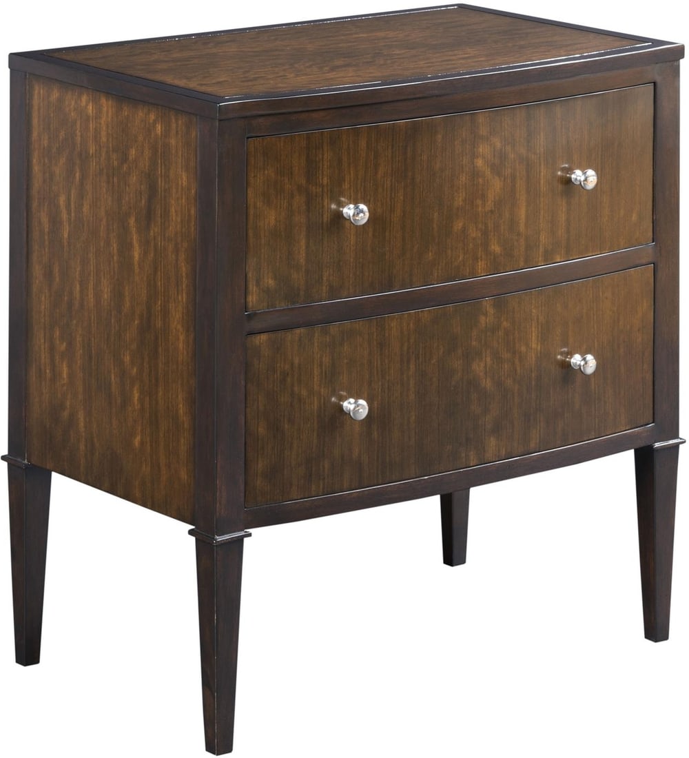 Woodbridge Bow Front Nightstand Chest 29H 26W 17D: Woodbridge Bow Front Nightstand Chest 29H 26W 17D This Bow Front Bedside Chest by Woodbridge combines elegant design with practical functionality. Crafted from high-quality wood, this nightstand featu
