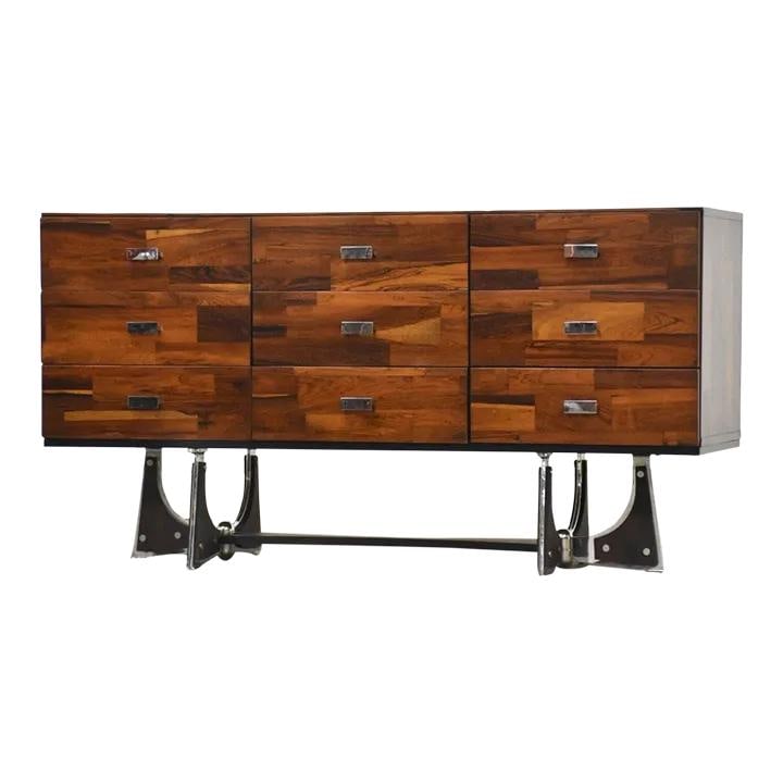 1960s Henri Vallieres Rosewood Chrome Brutalist Dresser: 1960s Henri Vallieres Rosewood Chrome Brutalist Dresser Discover this stunning mid-century modern dresser crafted from rich rosewood and accented with sleek chrome, embodying the distinctive Brutalist