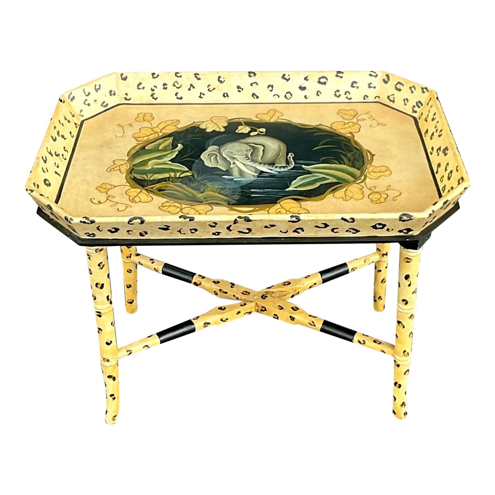 Vintage Boho Hand Painted Elephant Tray Coffee Table (1 of 4)
