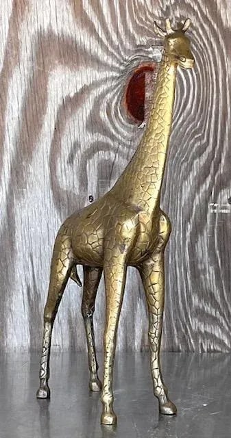 Chic Vintage Boho Solid Brass Giraffe Statue - 3