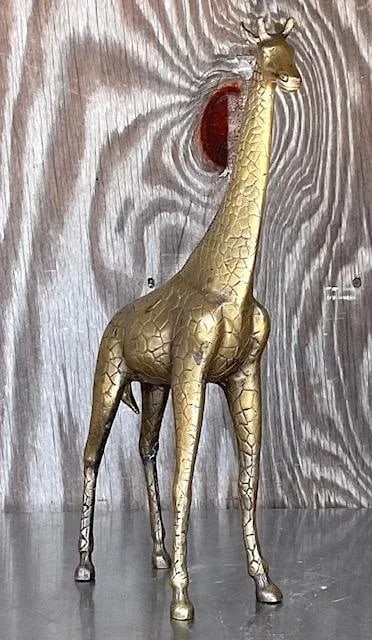 Chic Vintage Boho Solid Brass Giraffe Statue - 4