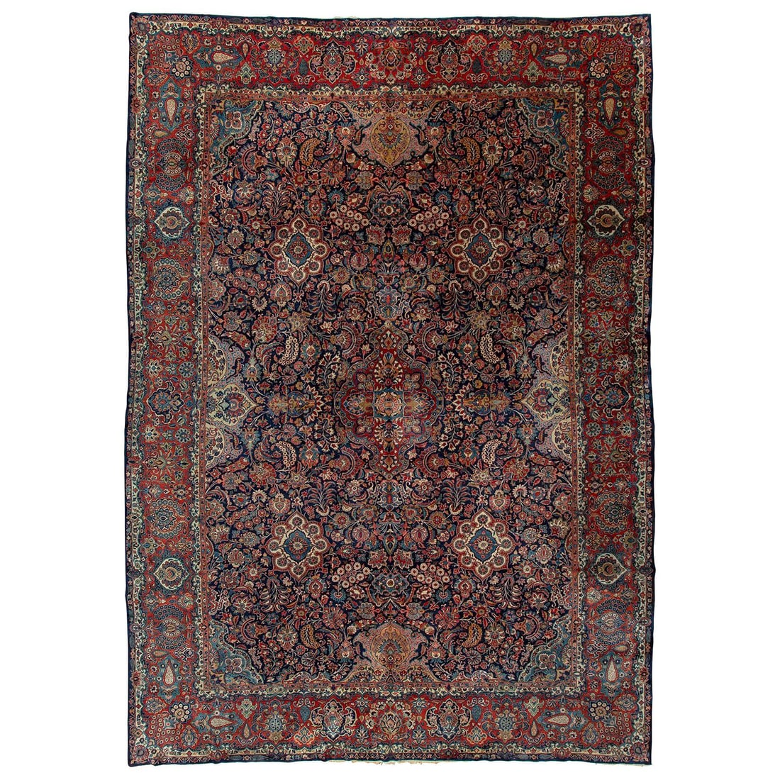 Zabihi Collection Navy Antique Kashan Tabriz Rug 11'8" x 16'6" Wool Hand-Woven (1 of 12)