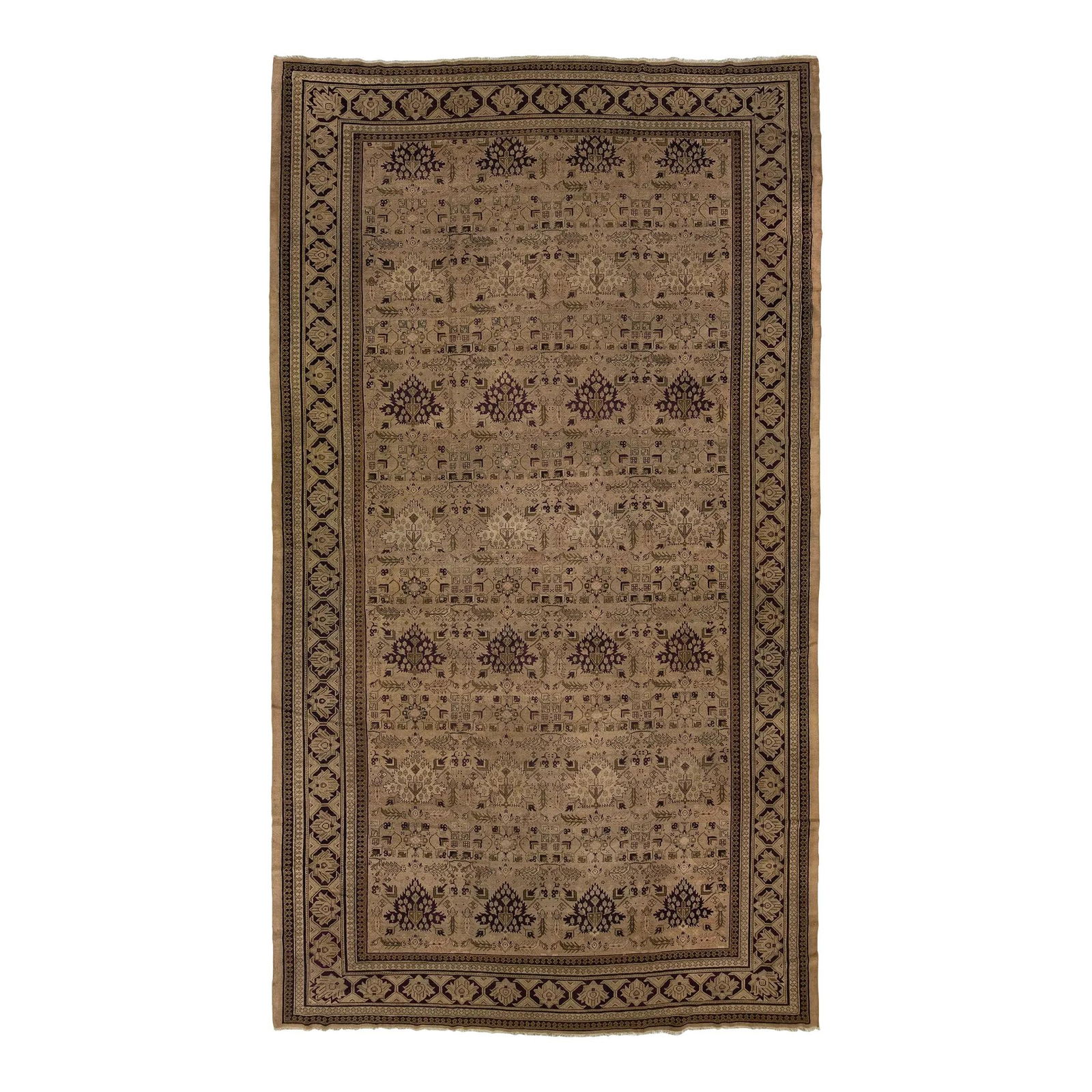 Antique Amritsar Wool Rug 11'1 x 19'10 Brown Floral Design: Antique Amritsar Wool Rug 11'1 x 19'10 Brown Floral Design This exquisite hand-knotted Amritsar wool rug showcases a light brown background adorned with intricate tan floral motifs. The design seamles