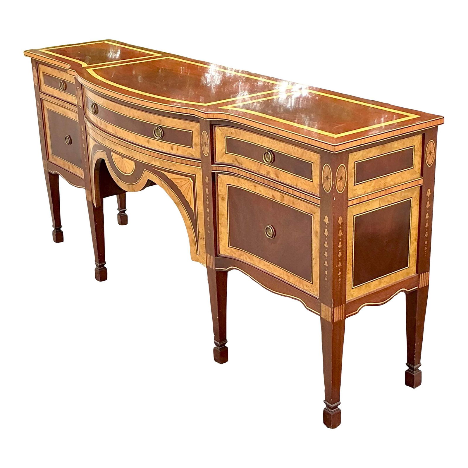 Vintage Regency Burl Inlay Sheridan Sideboard Mahogany Sienna Color (1 of 9)