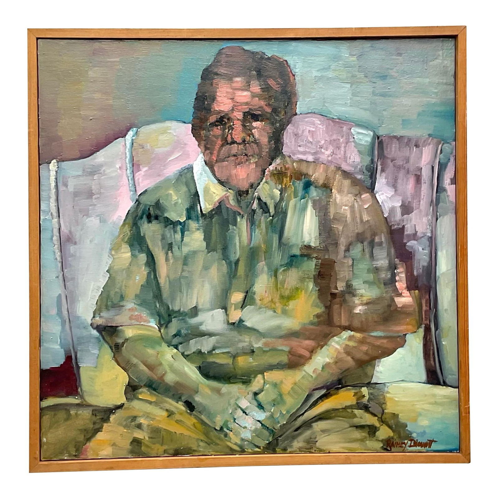 Vintage Boho Abstract Figural Oil Painting on Canvas Sky Blue: Vintage Boho Abstract Figural Oil Painting on Canvas Sky Blue Discover this stunning vintage Boho original abstract figural oil painting on canvas. This unique artwork features a chic portrait charact