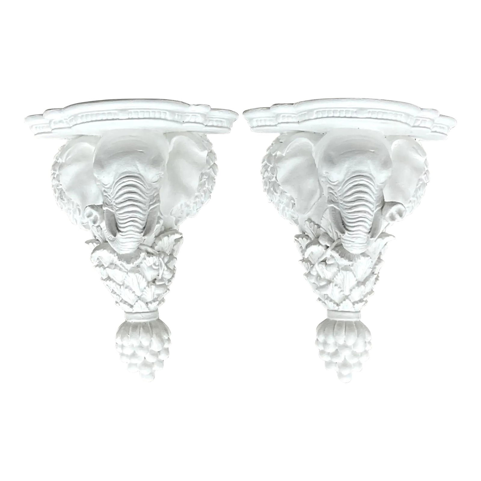 Vintage Boho White Elephant Brackets Pair for Home Decor: Vintage Boho White Elephant Brackets Pair for Home Decor This charming pair of vintage Boho elephant brackets features a striking bright white finish, making them a standout addition to any decor. Ide