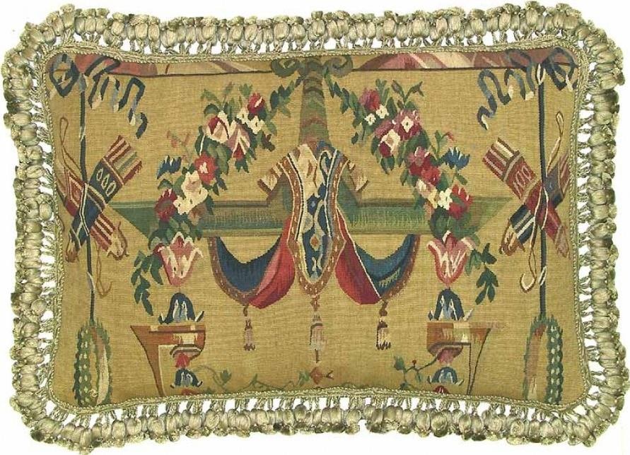 Provence Home Beige Velvet Throw Pillow Aubusson Style 16 x 24 (1 of 1)