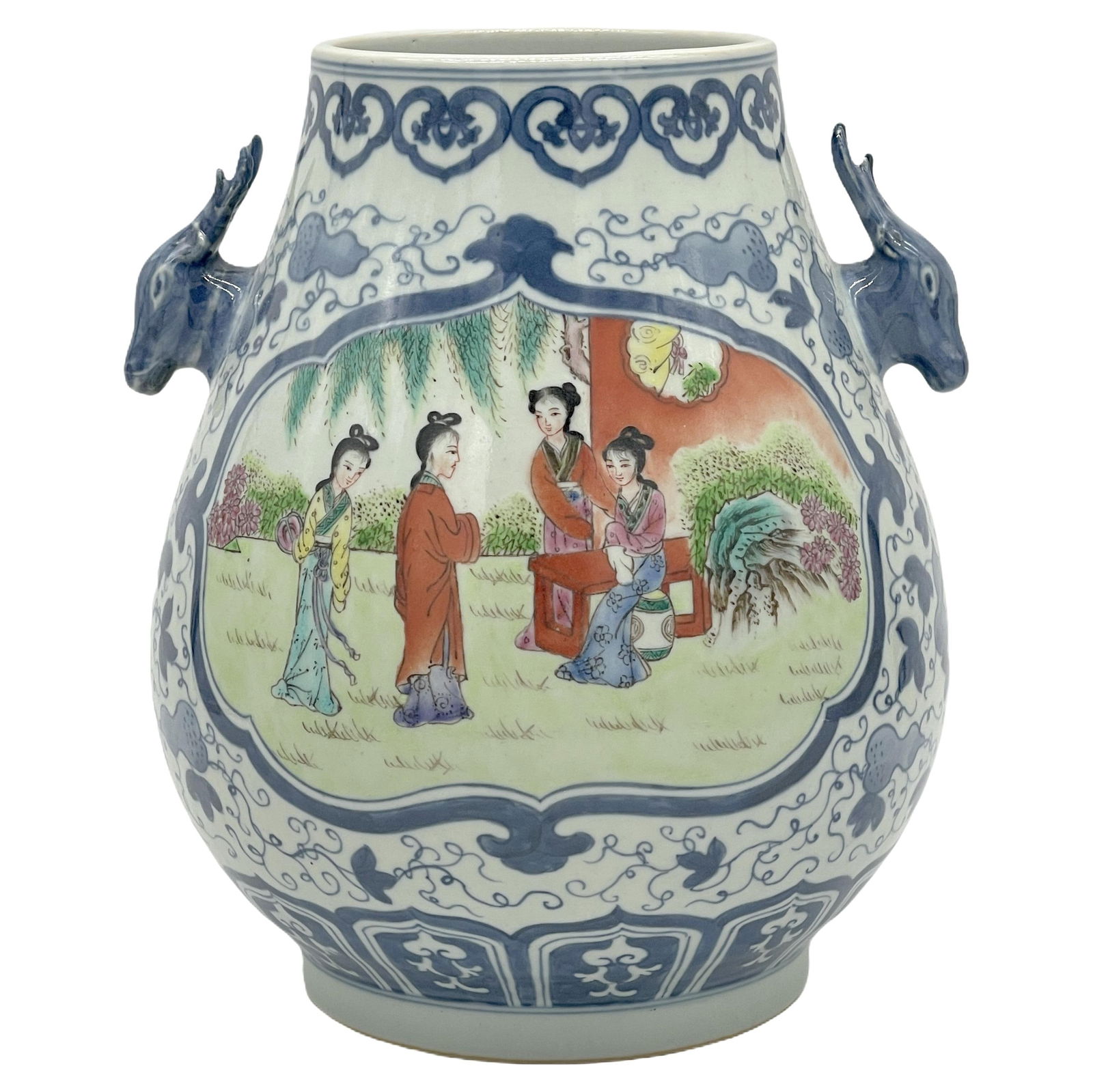 20th Century Chinese Export Porcelain Deer Handled Vase (1 of 7)