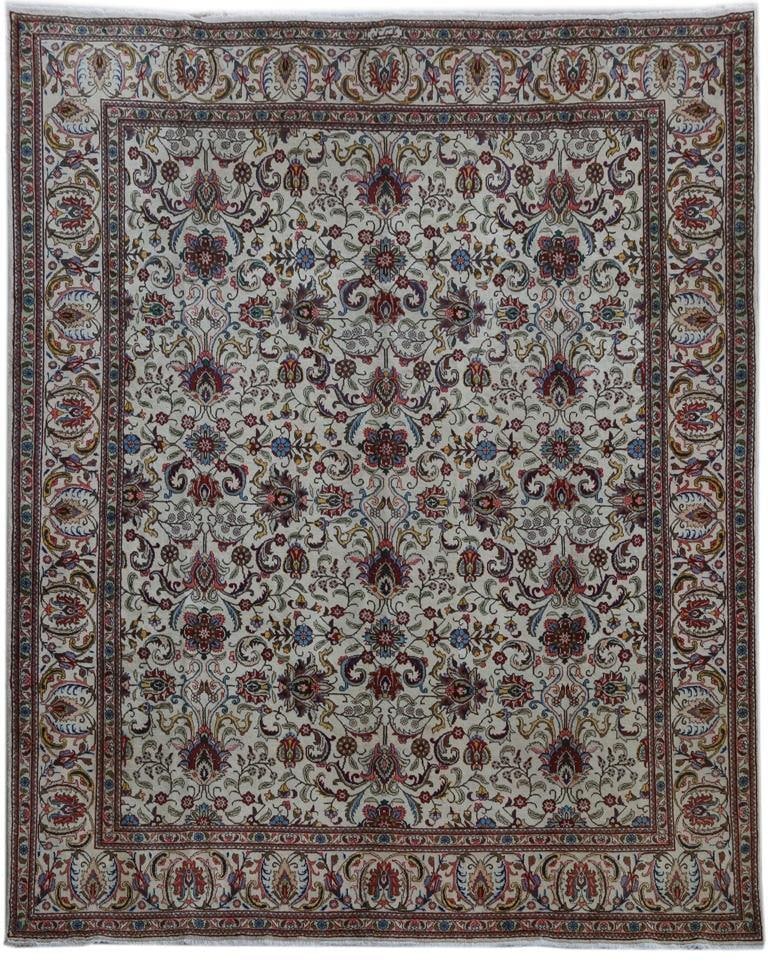 Signed Persian Tabriz Wool Rug 10'2 x 12'10 Ivory Handmade (1 of 6)