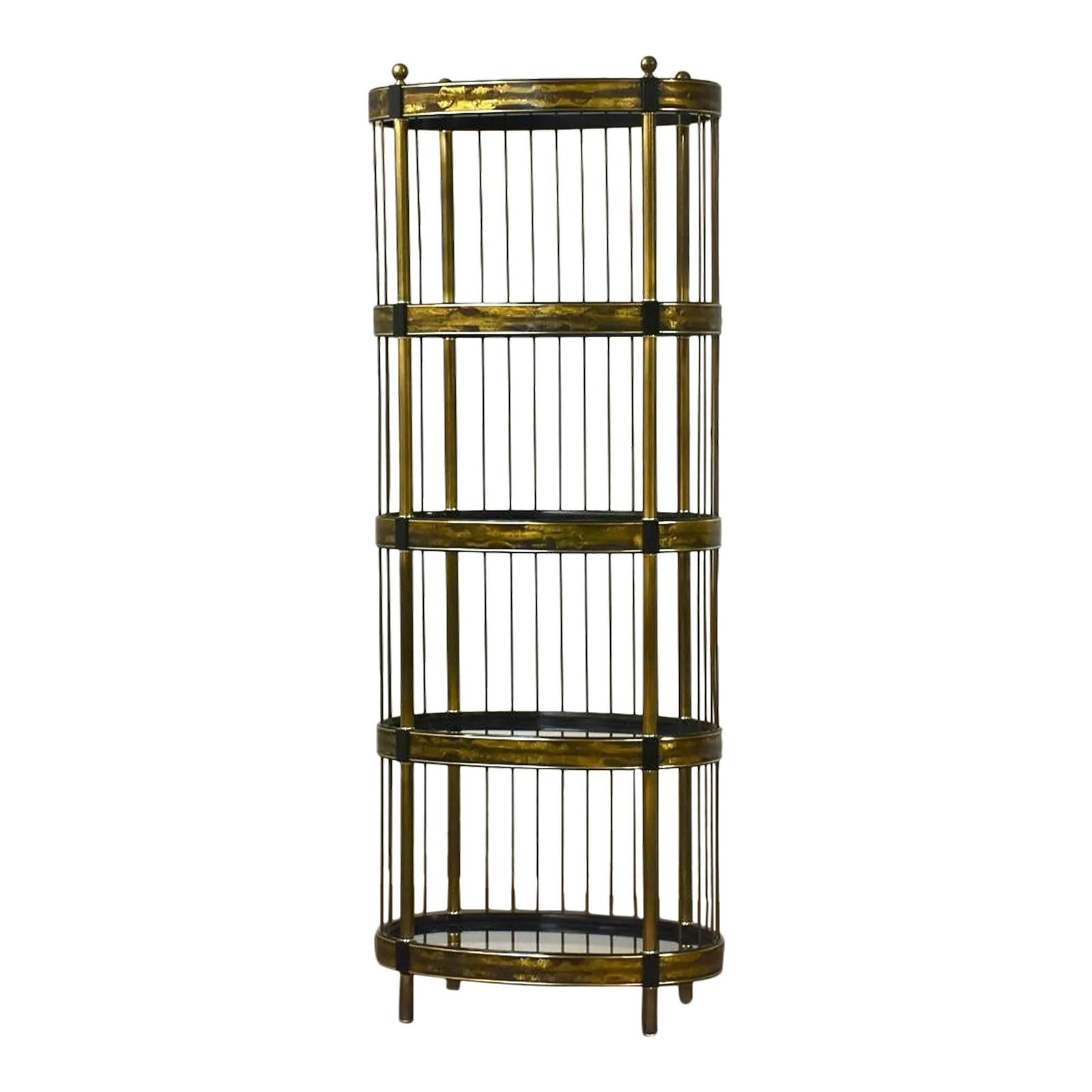 1970s Brass Acid Etched Etagere by Bernhard Rohne for Mastercraft (1 of 9)