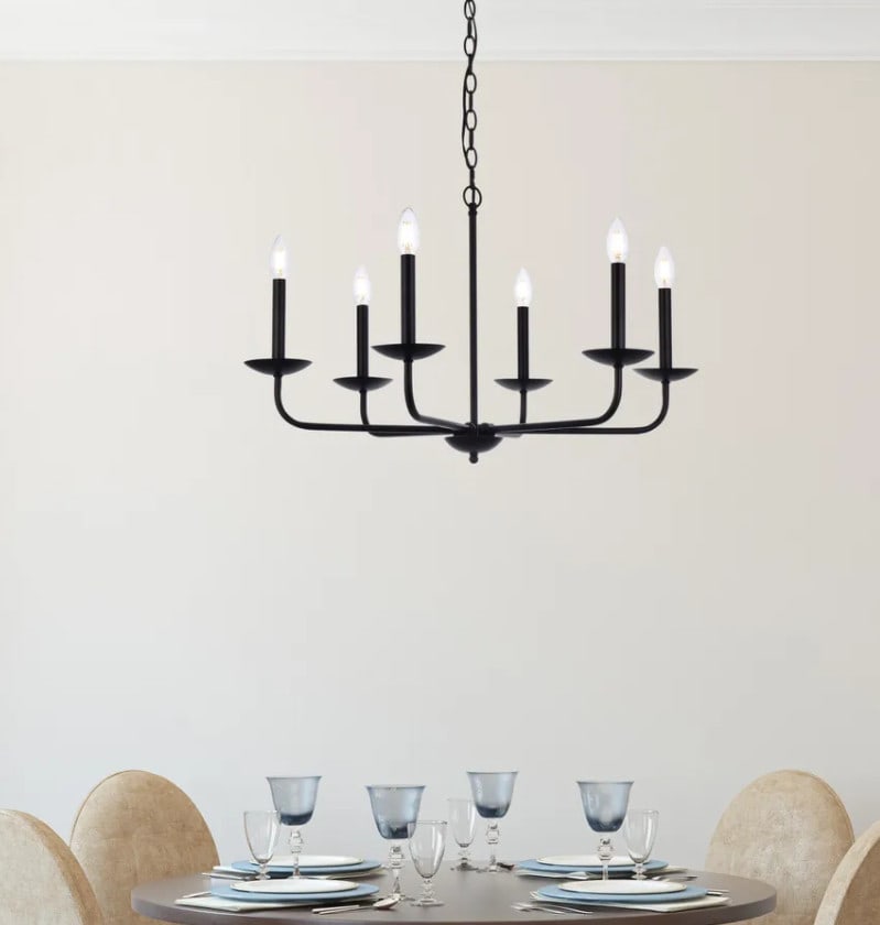LIVING DISTRICT 6-Light Black Wrought Iron Chandelier 30 in Adjustable Farmhouse Style (1 of 7)