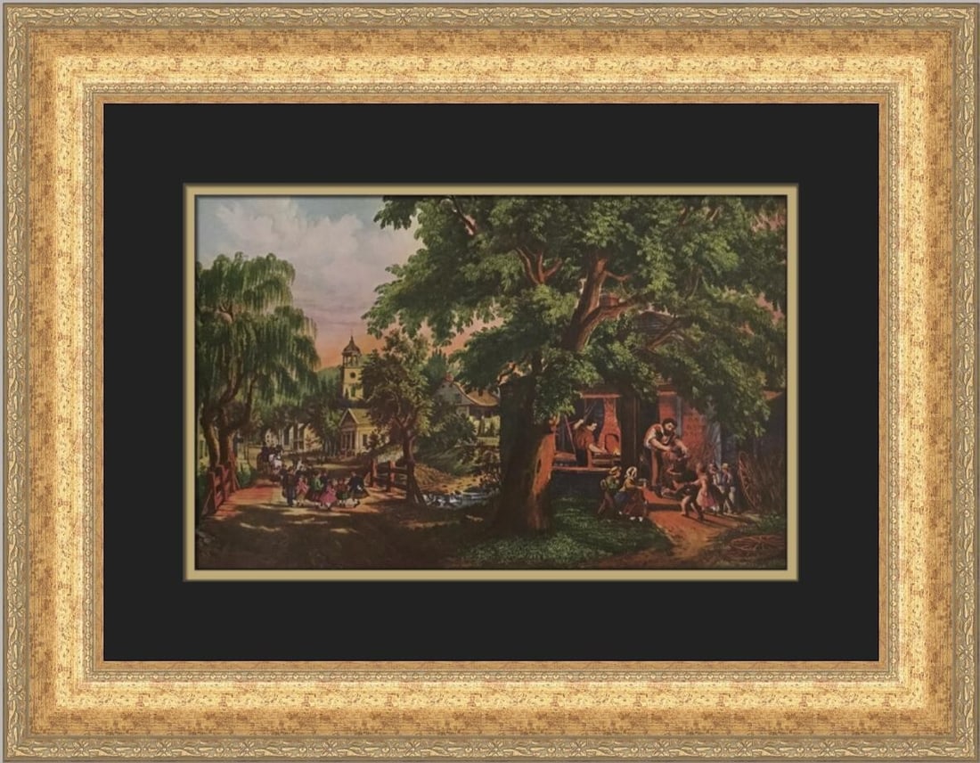 Currier & Ives The Village Blacksmith Custom Framed Art Print 1952 (1 of 2)