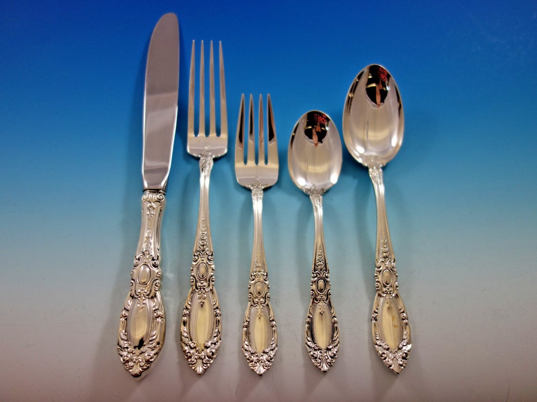 Towle King Richard Sterling Silver Flatware Set for 8 57 pcs: Towle King Richard Sterling Silver Flatware Set for 8 57 pcs Elevate your dining experience with the exquisite King Richard Sterling Silver Flatware Set by Towle, designed for 8 service and comprising