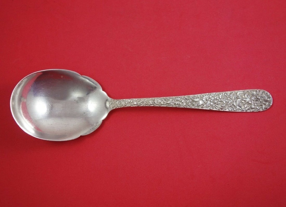 Kirk Repousse Sterling Silver Scalloped Berry Spoon 9 Inch (1 of 2)