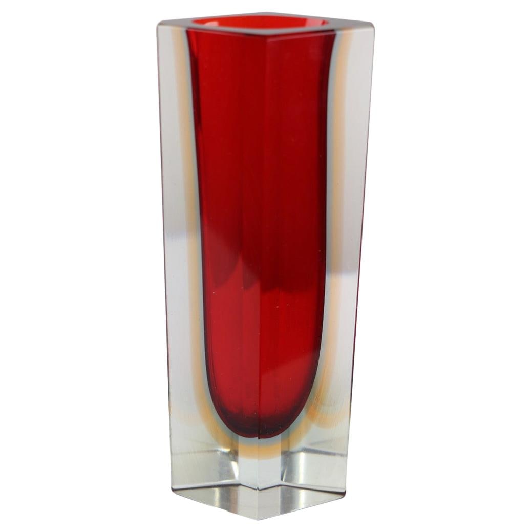 Mandruzzato Murano Sommerso Red Art Glass Diamond Vase 9.75 in (1 of 9)