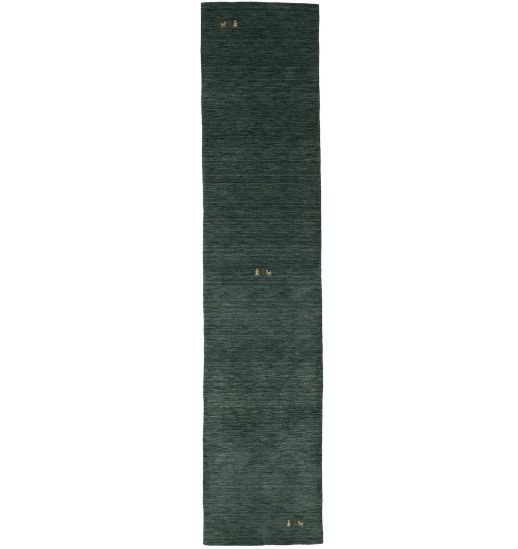 Pictorial Dark Green Wool Gabbeh Runner Rug 2'7 x 11'11 Modern Design (1 of 14)
