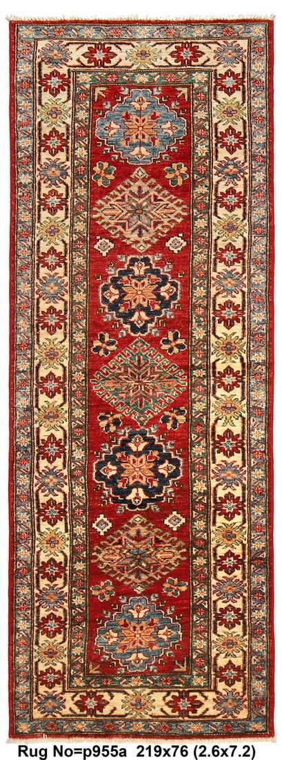 Handmade Super Kazak Runner 2.6 x 7.2 ft Fine Wool Soft Silky (1 of 8)