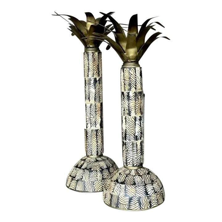 Vintage Boho Brass Coconut Shell Candlesticks Set of 2 (1 of 9)