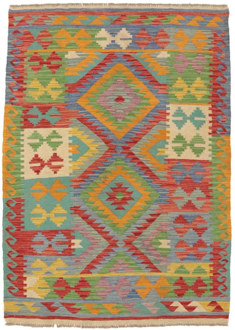 Hand-Woven Multicolor Kilim Rug Geometric Design 4'0 x 5'9 (1 of 13)