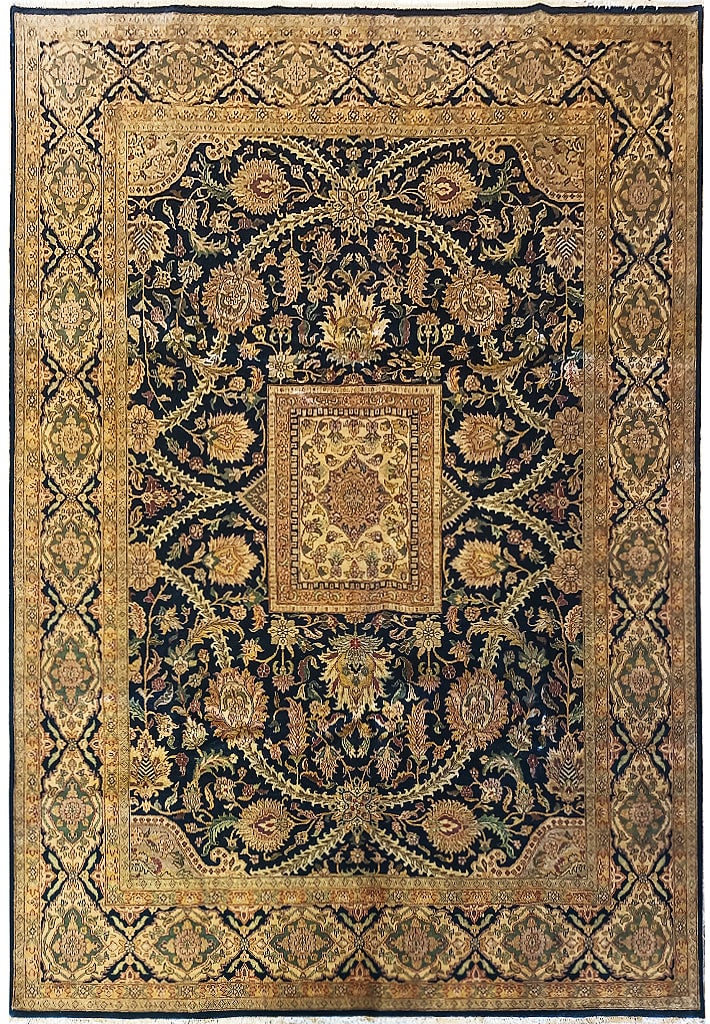 Exquisite Handcrafted Black Jaipur Rug 8.11 x 12.1 Imported from India (1 of 9)