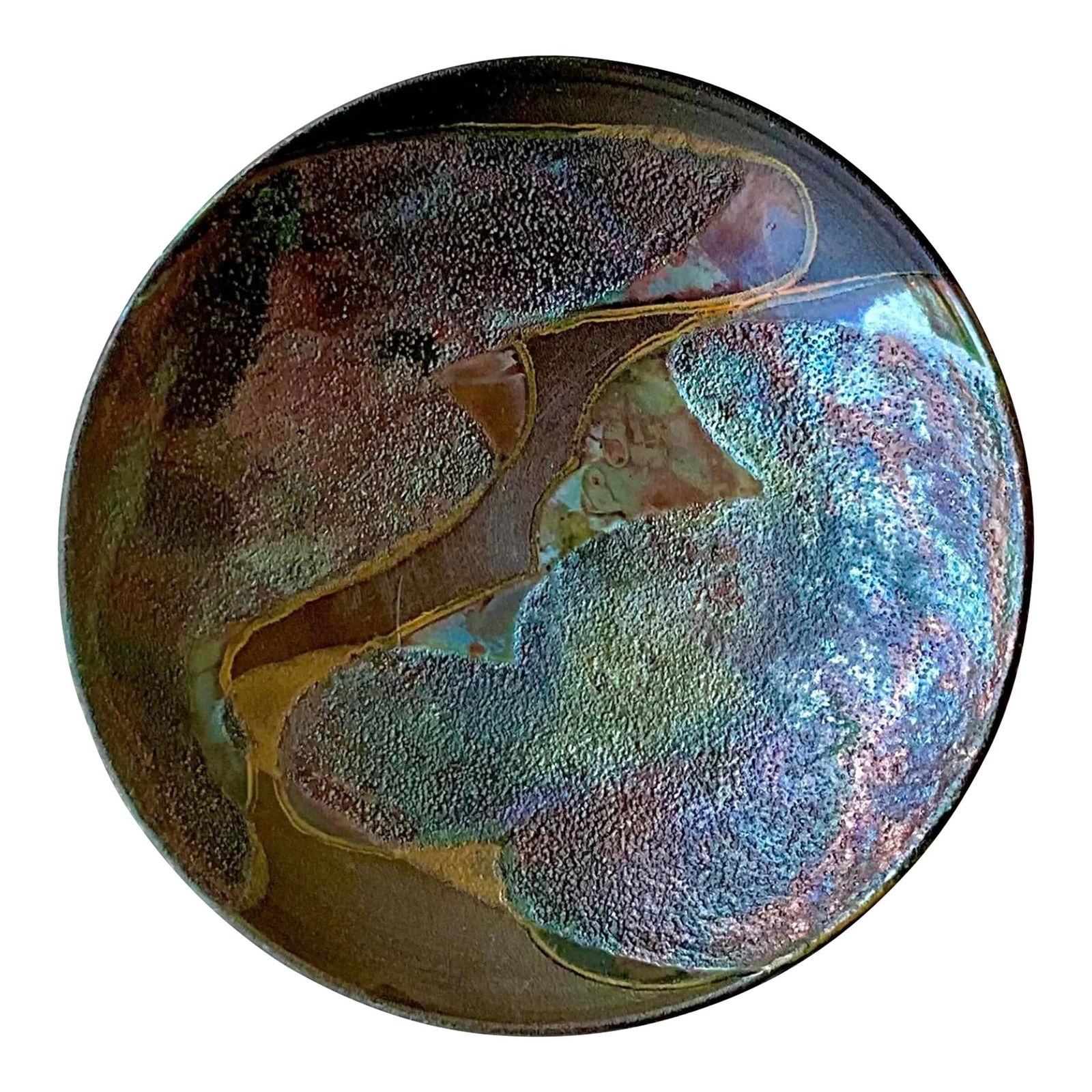 Tony Evans Vintage Boho Raku Ceramic Bowl 17.75 Coffee (1 of 7)