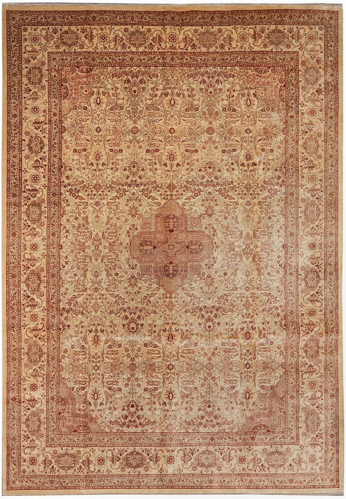 Hand-Knotted 10 x 14 India Agra Area Rug in Beige and Rust (1 of 11)