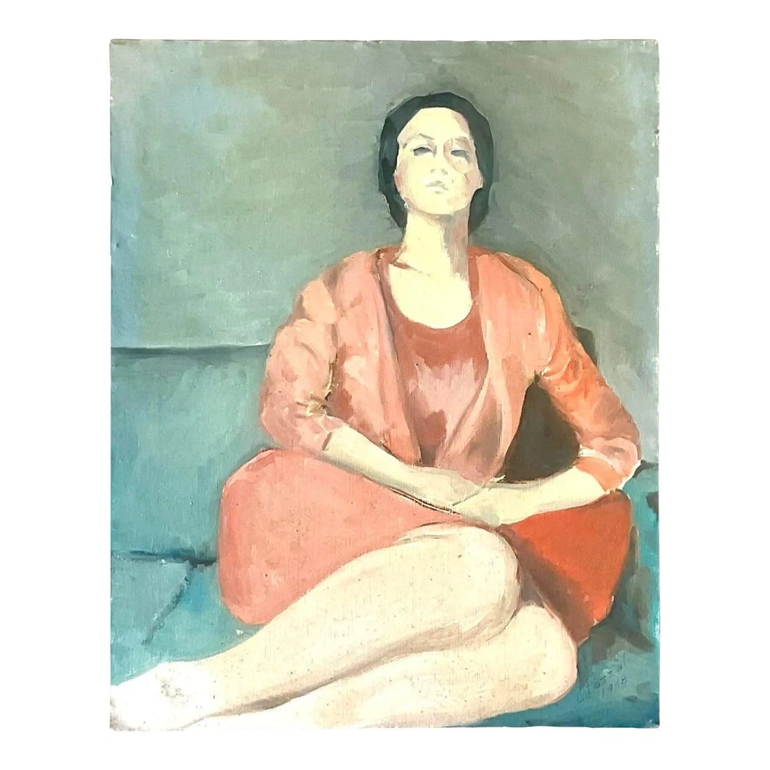 Italian Abstract Figural Oil Painting Signed Boho Original on Canvas: Italian Abstract Figural Oil Painting Signed Boho Original on Canvas This vintage Italian abstract figural oil painting on canvas features a signed original composition that reflects mid-20th-century