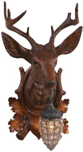 Hand-Cast Lodge Style Stag Sconce with Crystal Globe (1 of 1)