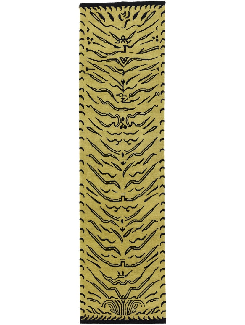 Hand-Knotted Wool Nepali Tribal Runner Rug 2'8 x 9'10 Modern Gold Beige (1 of 15)