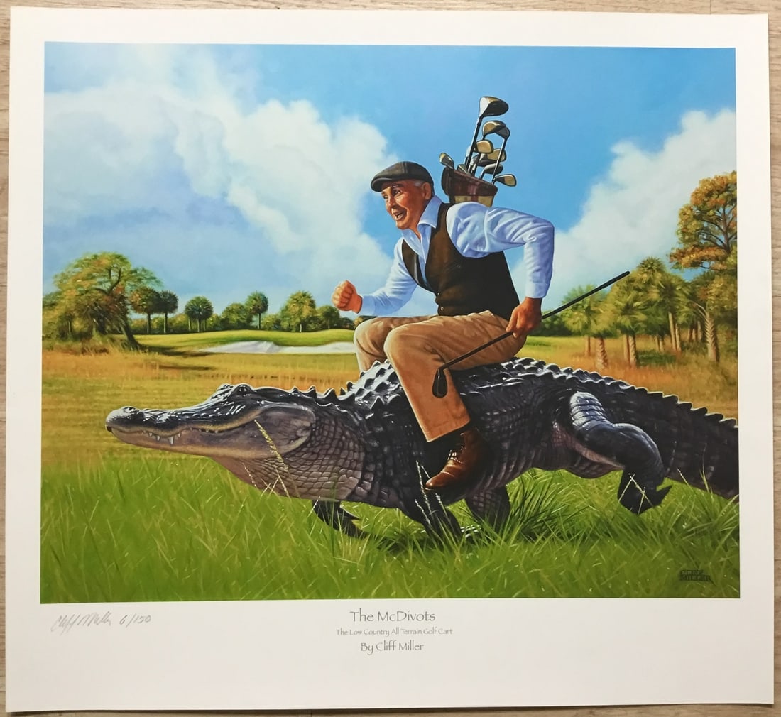 Cliff Miller Signed Limited Edition Giclee Print The McDivots 1989: Cliff Miller Signed Limited Edition Giclee Print The McDivots 1989 This captivating giclee on paper print titled "The McDivots" by artist Cliff Miller is a limited edition piece, signed and numbered,