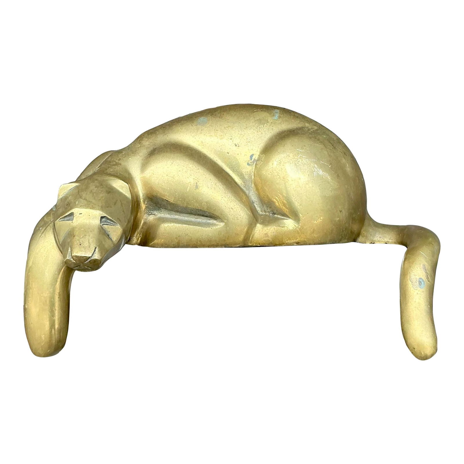 Vintage Solid Brass Lounging Tiger Decorative Sculpture: Vintage Solid Brass Lounging Tiger Decorative Sculpture The Vintage Brass Lounging Tiger is a captivating decorative sculpture that embodies both power and elegance. Expertly crafted from solid brass,