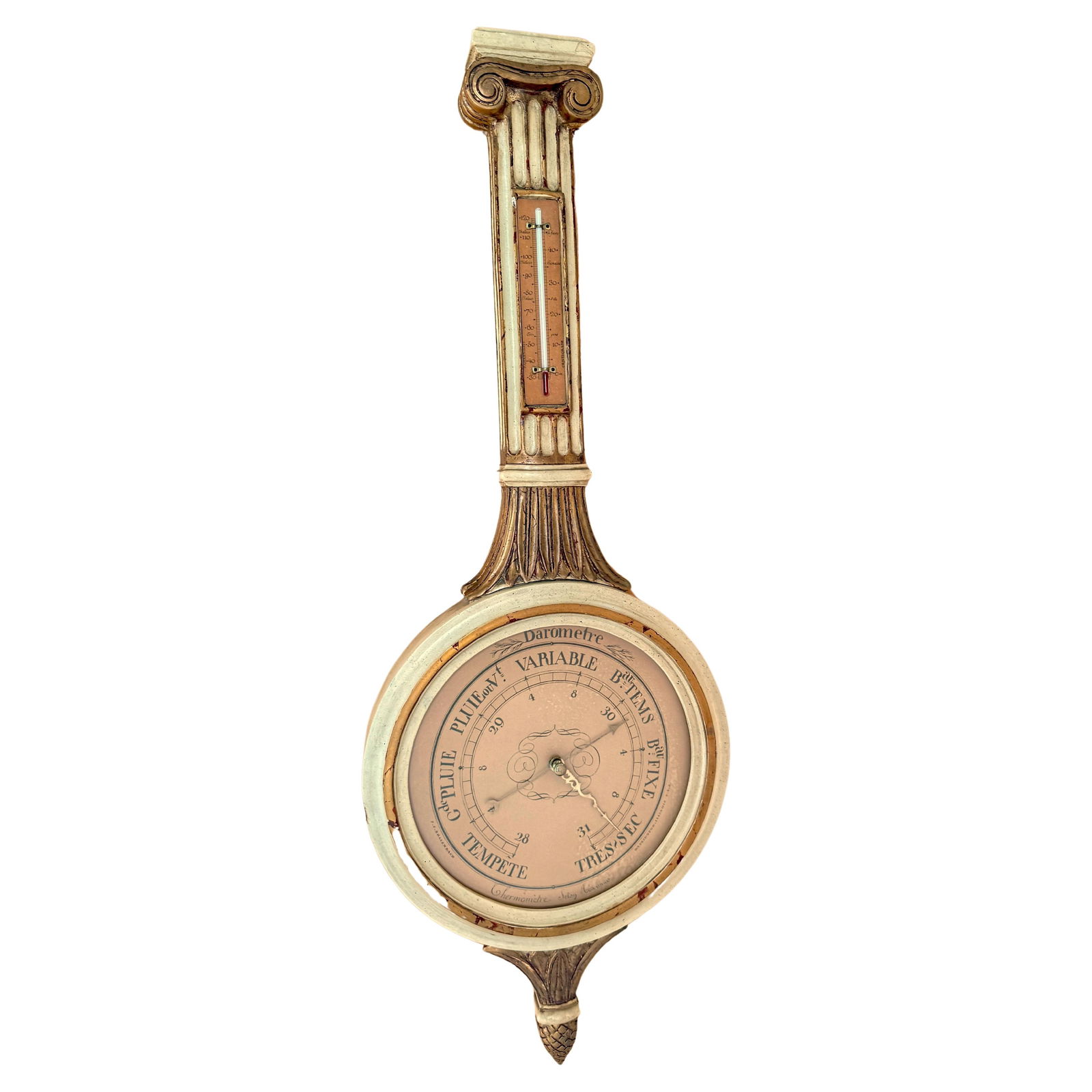 French Directoire Style Cream Gilt Polychromed Barometer 42in Tall (1 of 12)