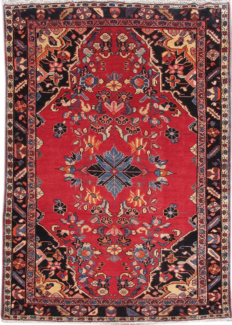 Handwoven 4.5' x 8.8' Red Persian Hamadan Area Rug: Handwoven 4.5' x 8.8' Red Persian Hamadan Area Rug Free continental US Shipping Enhance your living space with this exquisite 4.5 x 8.8 Red Persian Hamadan Rug, meticulously handcrafted by skilled Per