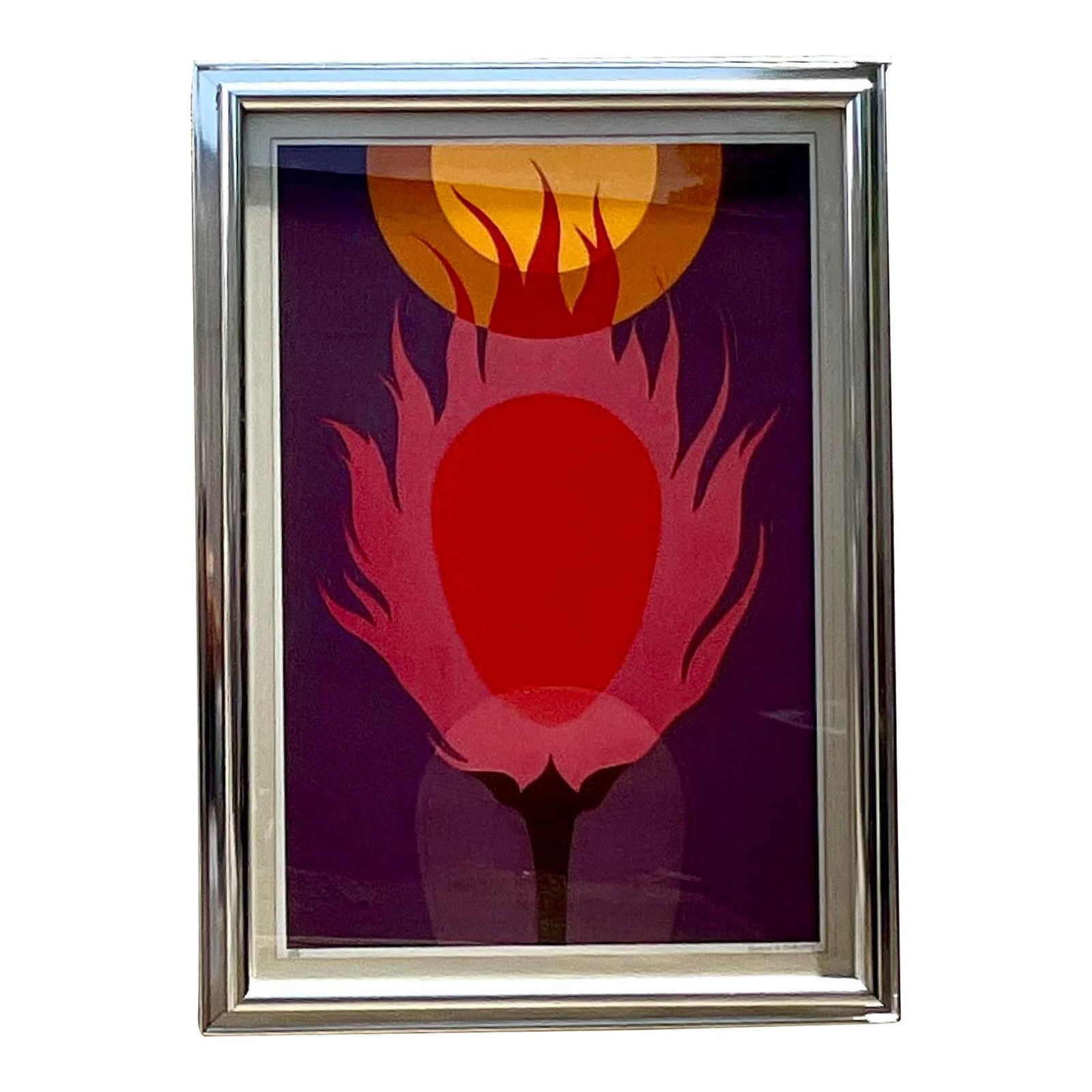 Vintage 1977 Boho Lithograph Art Red Framed USA (1 of 4)