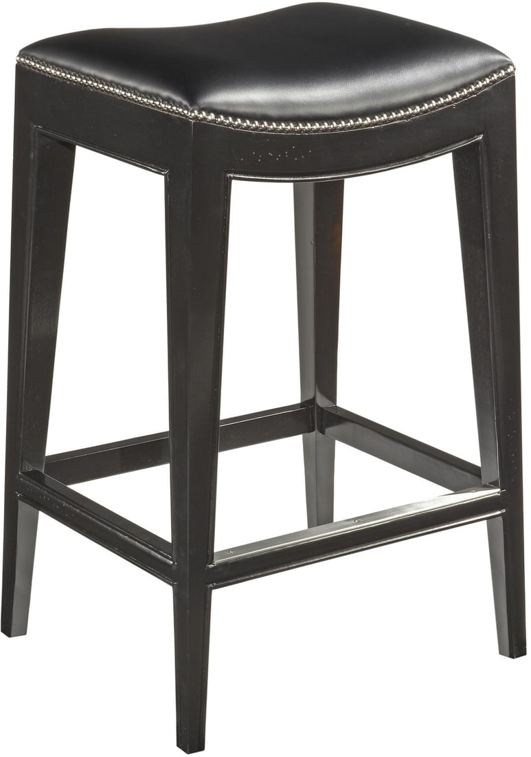 Woodbridge Jackson Black Leather Bar Stool 30H 20W 17D Nickel Finish (1 of 1)