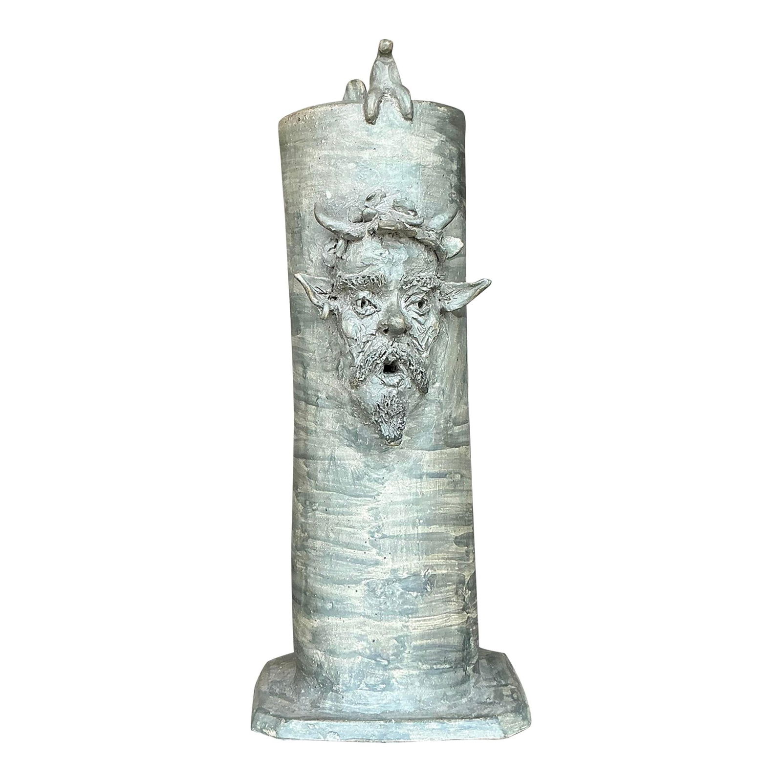 Vintage Boho Signed Studio Pottery Faces Vase Gray 12.5" (1 of 10)