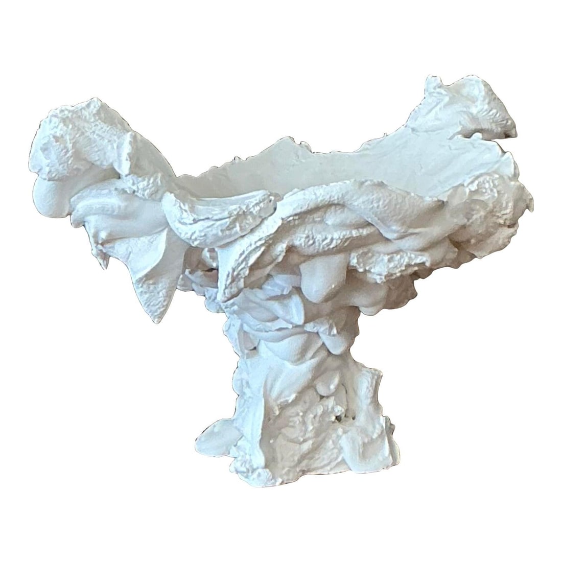 Vintage White Plaster Drip Bowl Art Piece 11.5in Wide: Vintage White Plaster Drip Bowl Art Piece 11.5in Wide Embrace the beauty of artisanal craftsmanship with this stunning vintage plaster drip bowl. This sculptural piece features a freeform, layered des