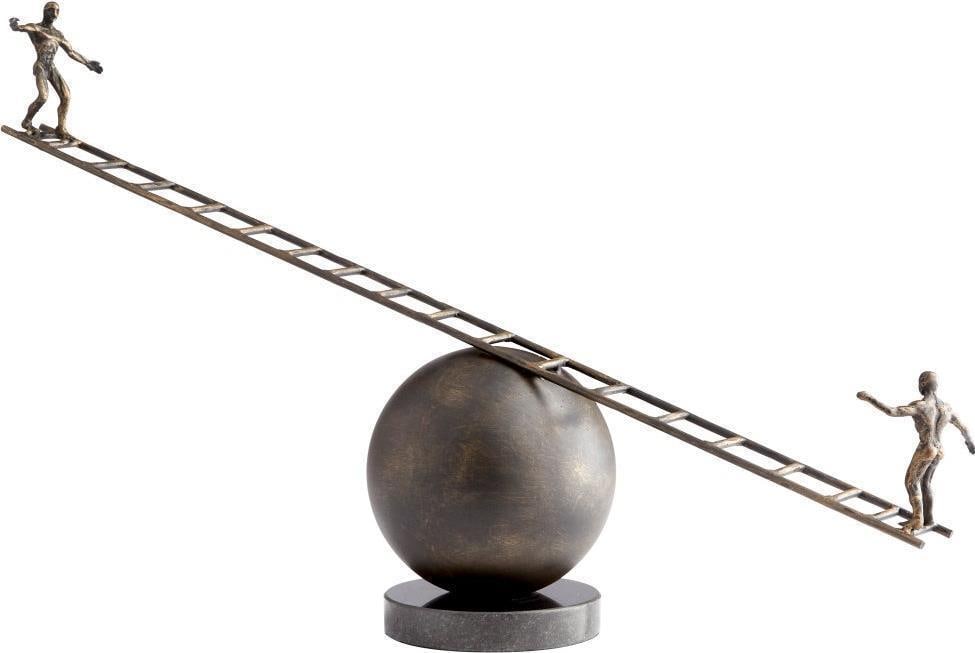 Cyan Teeter Unique Bronze Men on Orb Sculpture 14.75 Inch (1 of 2)