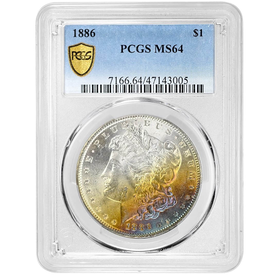 1886 Morgan Dollar PCGS MS64 Rainbow Toning Rare Coin (1 of 4)