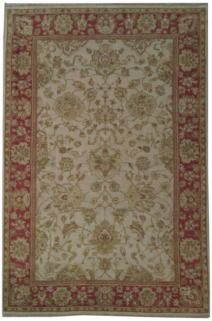 Handmade 6'2" x 9'2" Beige Red Floral Agra Rug Wool: Handmade 6'2" x 9'2" Beige Red Floral Agra Rug Wool Free continental US Shipping Enhance your home with the elegant charm of this 6.2' x 9.2' Beige & Red Flowers Agra Rug, a perfect blend of tradition
